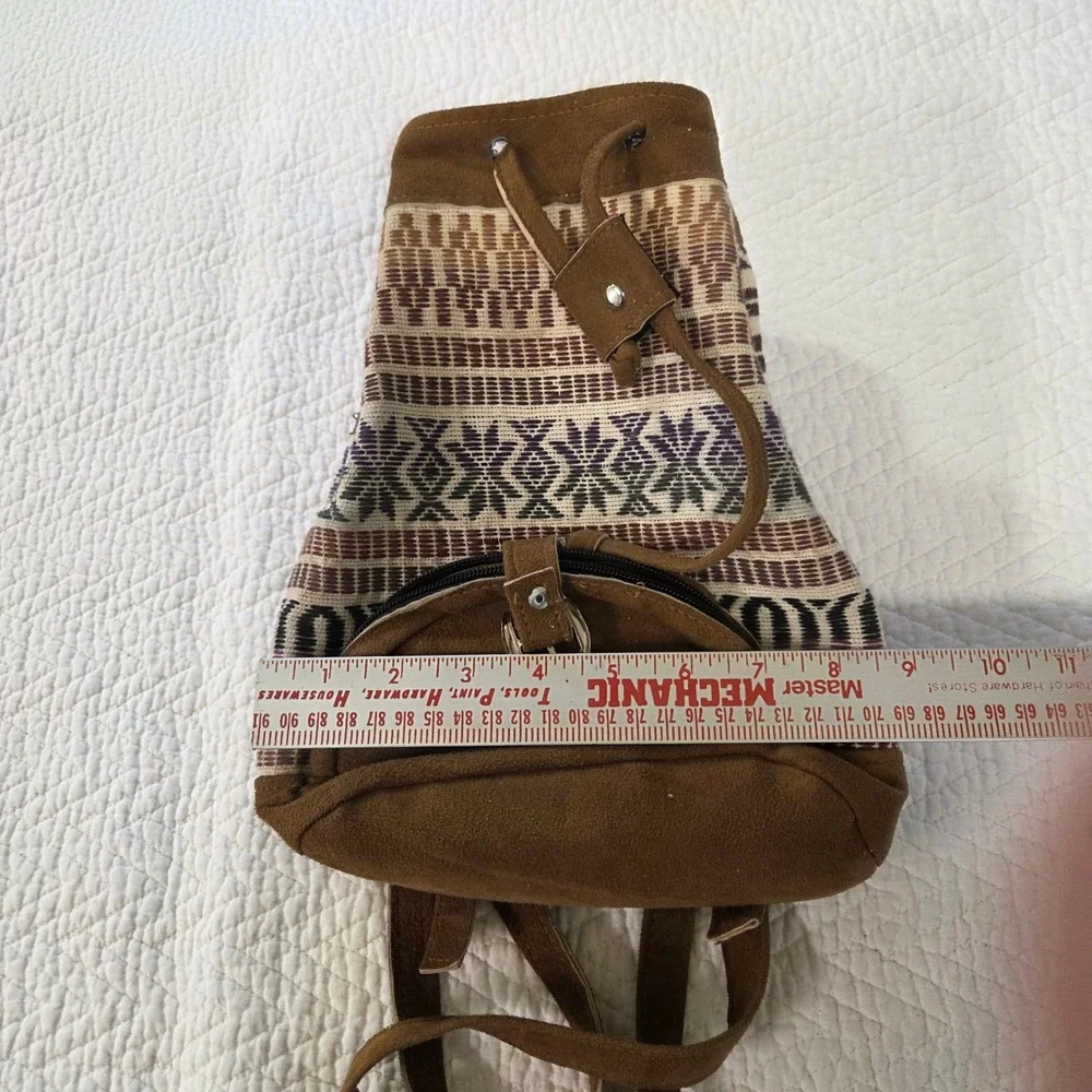 Belize Souvenir Mini Backpack Boho Suede Woven Geometric Sling Bag Brown Multi